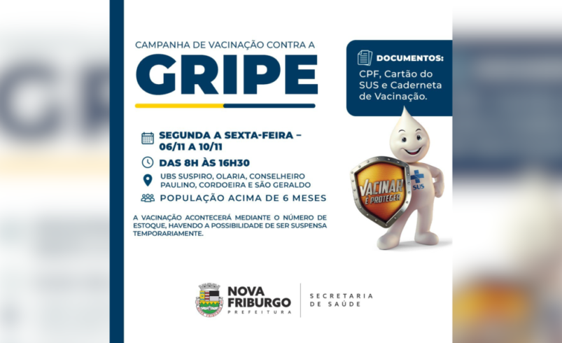 Atenção para datas e locais da vacinação contra a gripe em Nova Friburgo