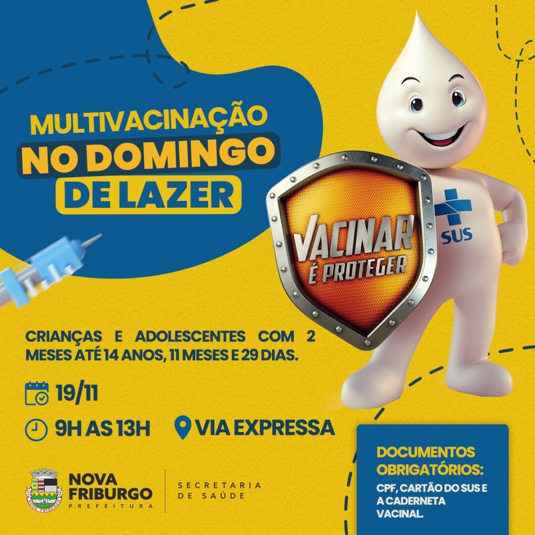 Mutivacinação para crianças e adolescentes até 15 anos no Domingo de Lazer