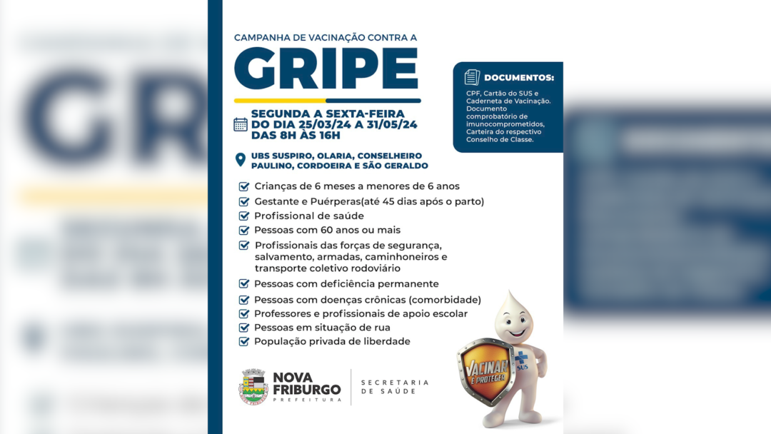 Campanha de vacinação contra a gripe em Nova Friburgo teve início nesta segunda-feira, 25