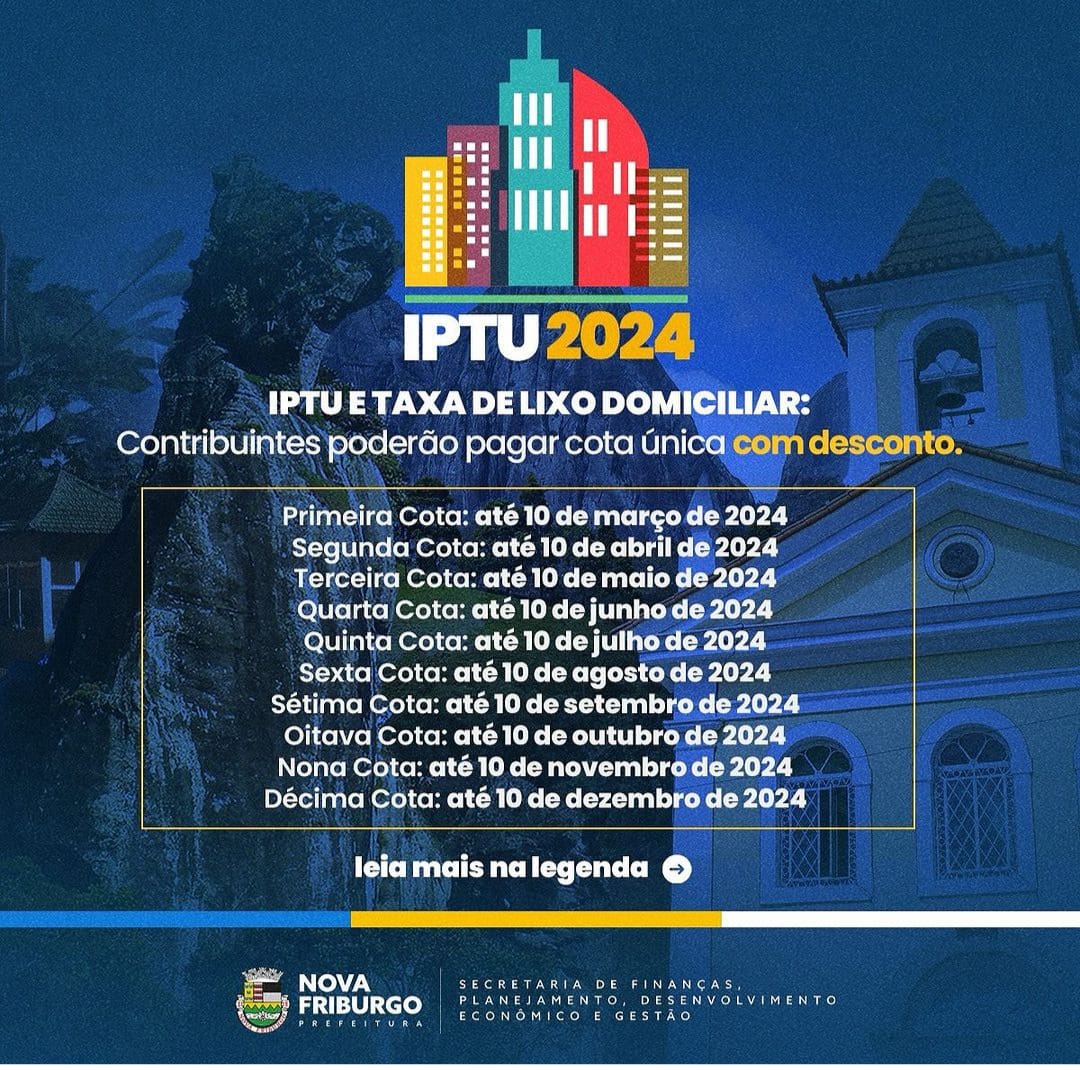 IPTU de Nova Friburgo deve ser pago até sexta-feira, 8