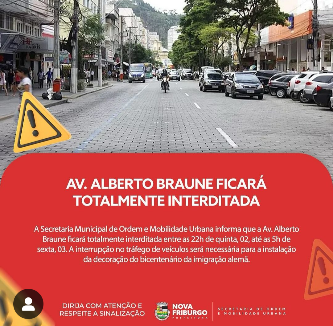 Secretaria de Ordem e Mobilidade Urbana interdita totalmente a Av Alberto Braune a partir das 22h desta quinta, 02