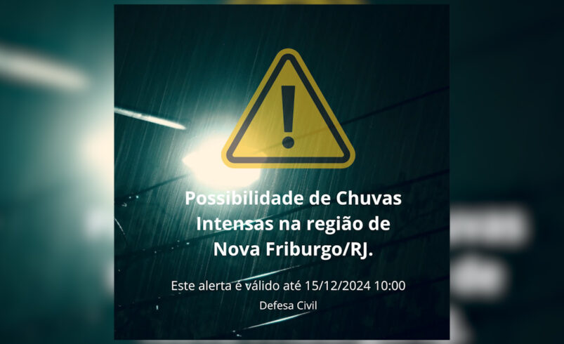 Defesa Civil de Nova Friburgo emite alerta para possibilidade de chuvas intensas na região
